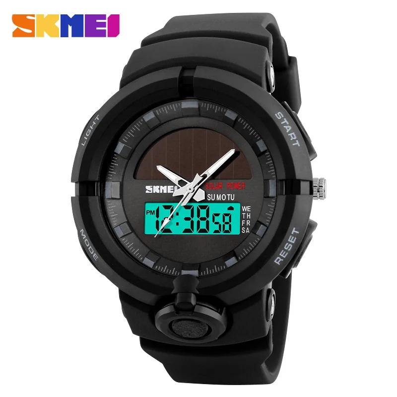 

1275 Men Solar Powered Watches Digital Double Time Sport Watch Waterproof Wristwatches Relogio Masculino SKMEI smart clock male