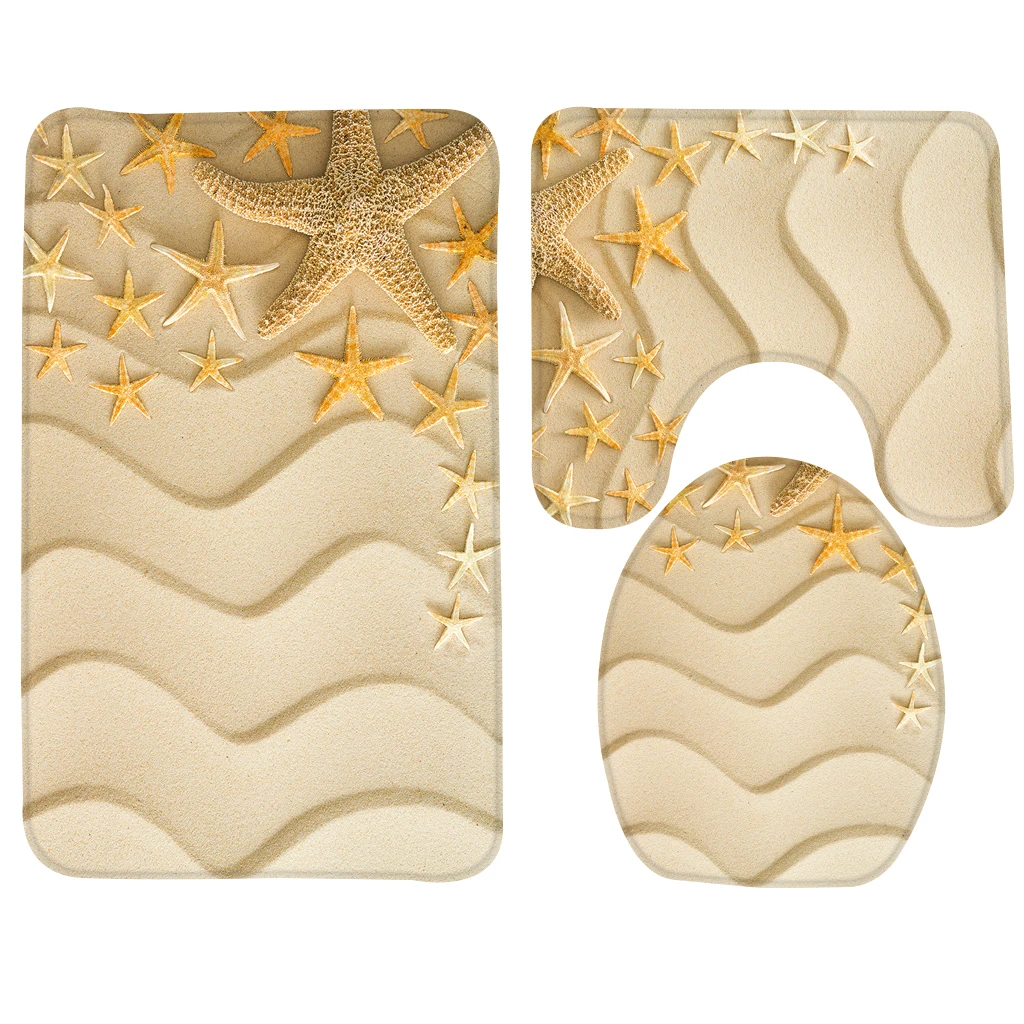 

3pcs Bathroom Mat Set Bigstock Starfish on Golden Beach Sand Pattern Bath Mat Non Slip Toilet Mat Bathroom Products