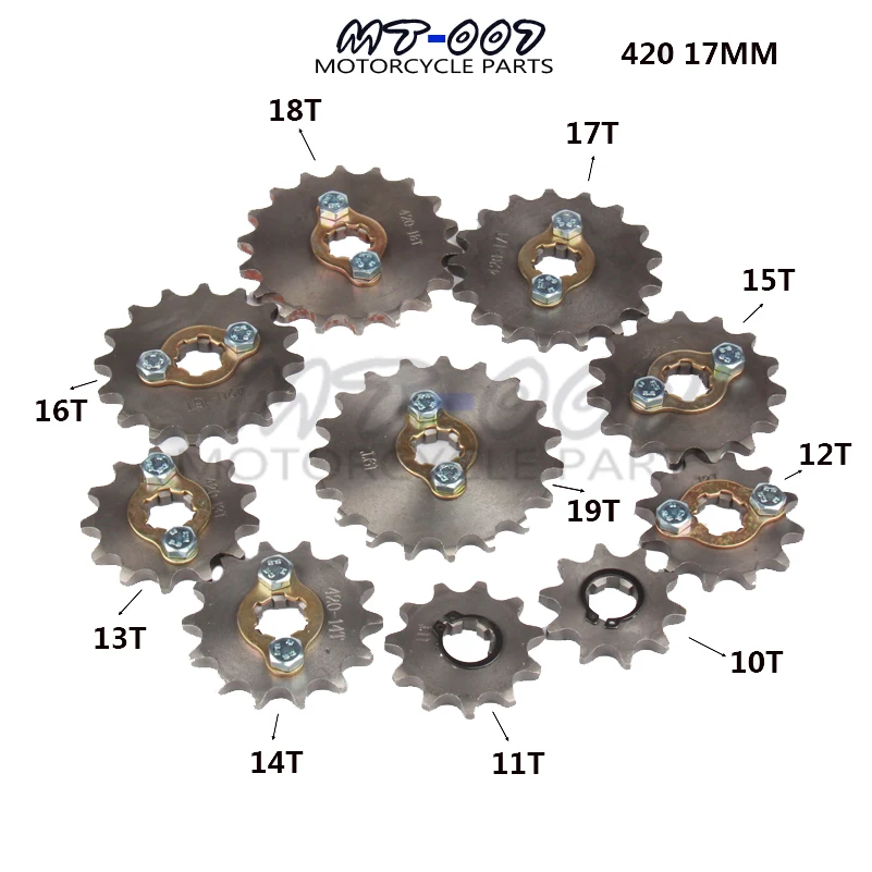 

420 10T 11T 12T 13T 14T 15T 16T 17T 18T 19T Tooth 17mm ID Front Engine Sprocket for Motorcycle part Free shipping