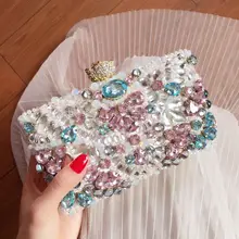 Новая летняя Роскошная Заказная вечерняя сумка с бисером, синяя Бриллиантовая жесткая посылка, коробка и сумка для свадебной невесты