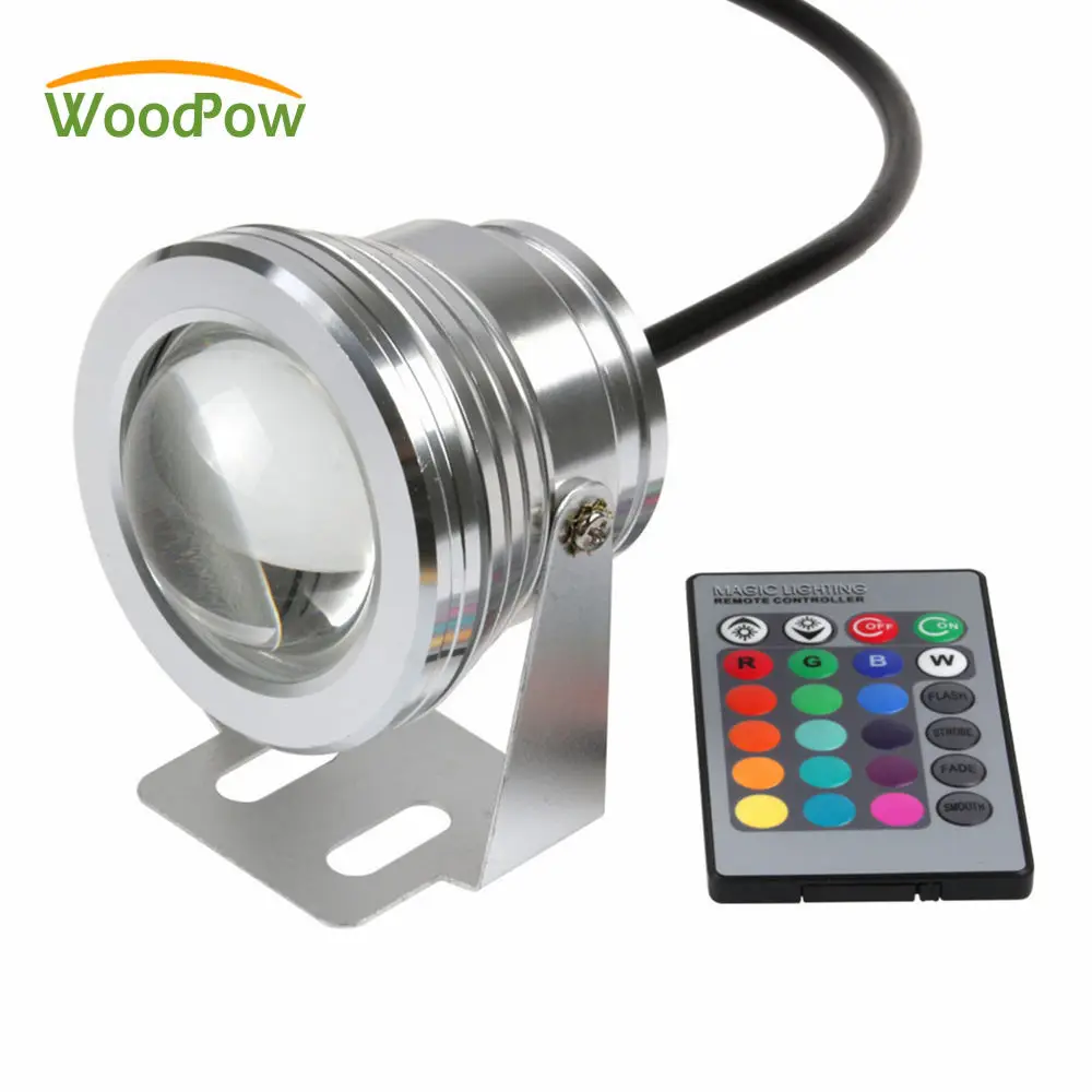 

WoodPow Aquarium LED Lighting RGB 10W DC 12V Leds Underwater Light 16 Colors 1000LM Waterproof IP68 Fountain Pool Lamp Lighting