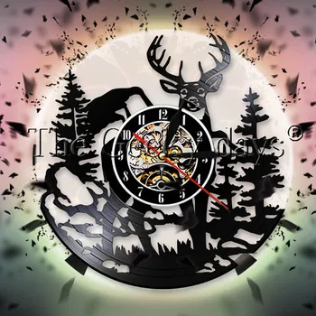 

Woodland Elk Deer Head Wall Clock Modern Design Deer Antlers Decor Forest Wildlife Vinyl Record Wall Clock For Hunter Gift