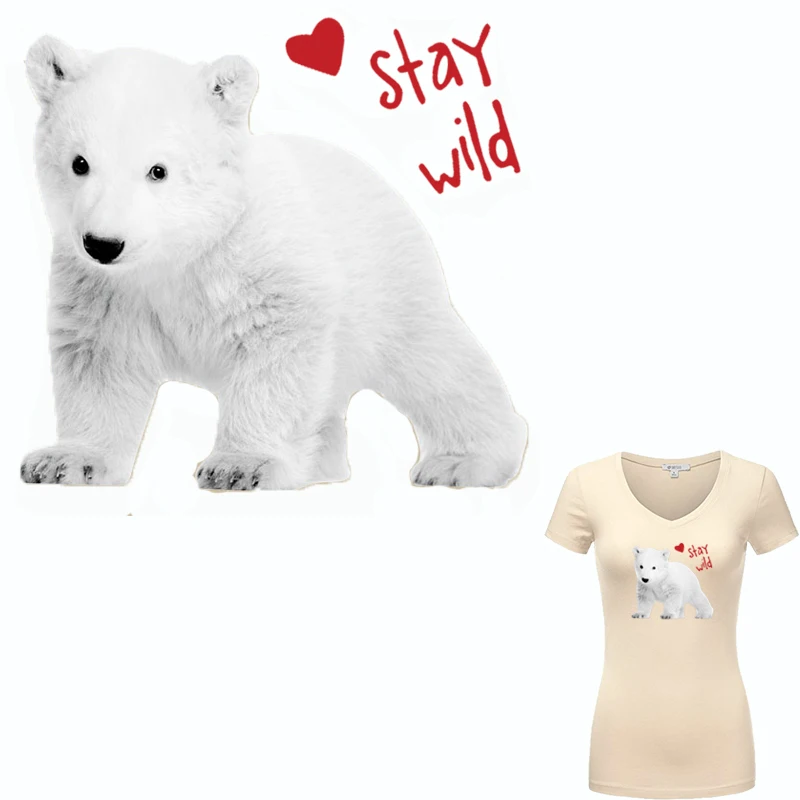 

Pyrograph 18*17cm Flashing White Bear Thermal Transfer Ironing Stickers Iron On Patches For Clothes Washable Appliques