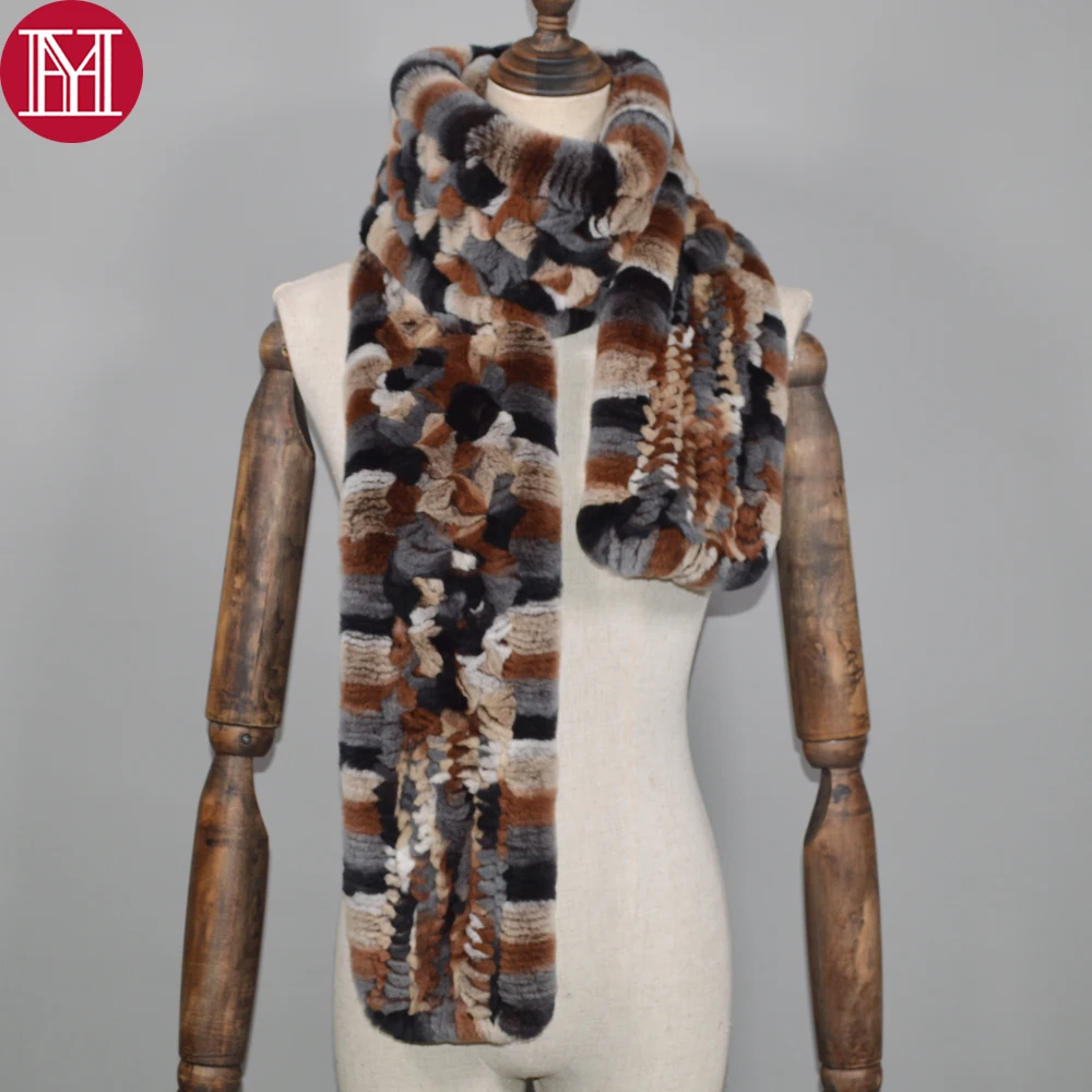 

2019 Winter Long Style Women Real Rex Rabbit Fur Scarf Rex Rabbit Fur Warm Soft Ring Scarfs High Quality Knit Rabbit Fur Scarves