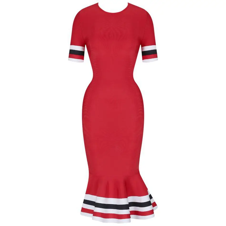 Новейшее праздничное платье-повязка знаменитости женское красное с коротким рукавом и круглым вырезом сексуальное платье для ночного клуба женское платье Русалка Vestidos - Цвет: Красный