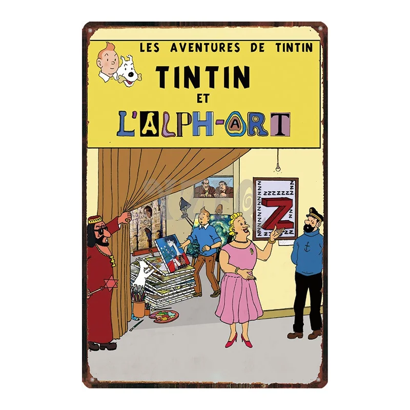 Tintin мультфильм жестяная вывеска металлическая пластина железная живопись детская комната настенный бар кофе домашнее искусство Ремесло Декор 30X20 см DU-2524