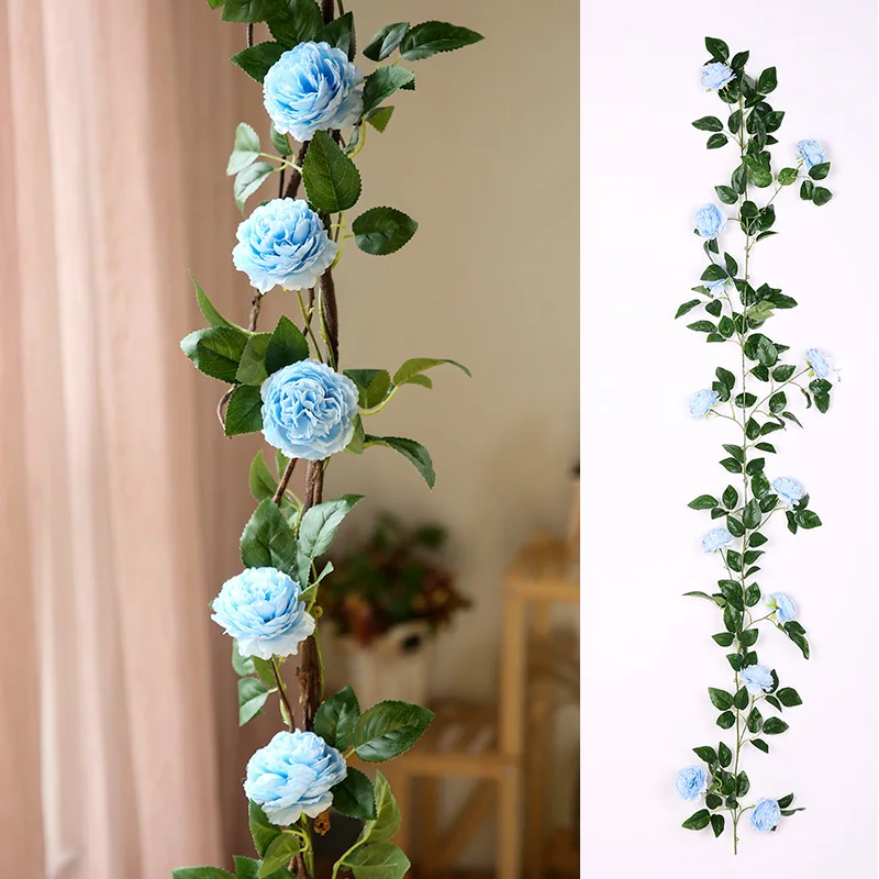CHENCHENG 180 см искусственные цветы пион поддельные шелковые розы плюща лоза дома настенные свадебные декоративные гирлянды Декор - Цвет: Blue