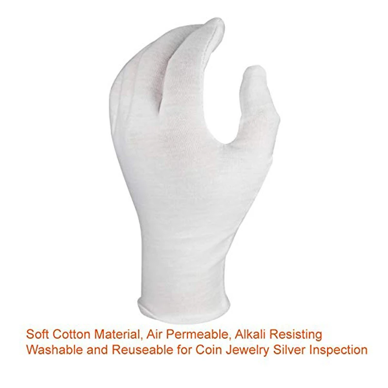40 шт. большие белые хлопковые перчатки для косметики увлажняющие монеты ювелирные изделия инспекционные рабочие перчатки церемониальные перчатки официанты драйверы
