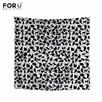 

FORUDESIGNS Silhouette Cat/Dog Print Small Square Scarf Fashion Korean Woman 53cm*53cm Silk Bandanas Hair Accessories Headbands