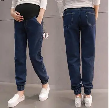 Брюки для беременных весенняя одежда для молодых мам одежда стиль беременных женщин джинсы свободные Hallen прямые брюки - Цвет: Синий