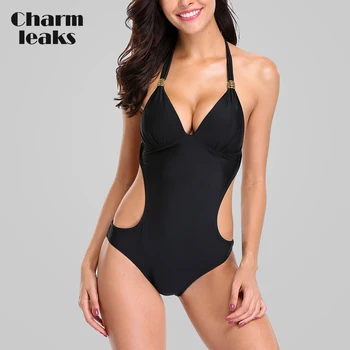 

Charmleaks Women Cut Out One Piece Swimwear Monokini Bandage Tied Swimsuit Beach Wear Bikini