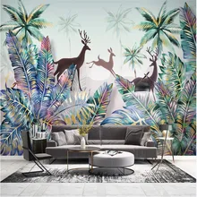 Custom 3d wallpaper mural hand-painted Nordic forest animal tropical plant landscape wall - high-grade waterproof material Custom 3d wallpaper mural hand-painted Nordic forest animal tropical plant landscape wall - high-grade waterproof material