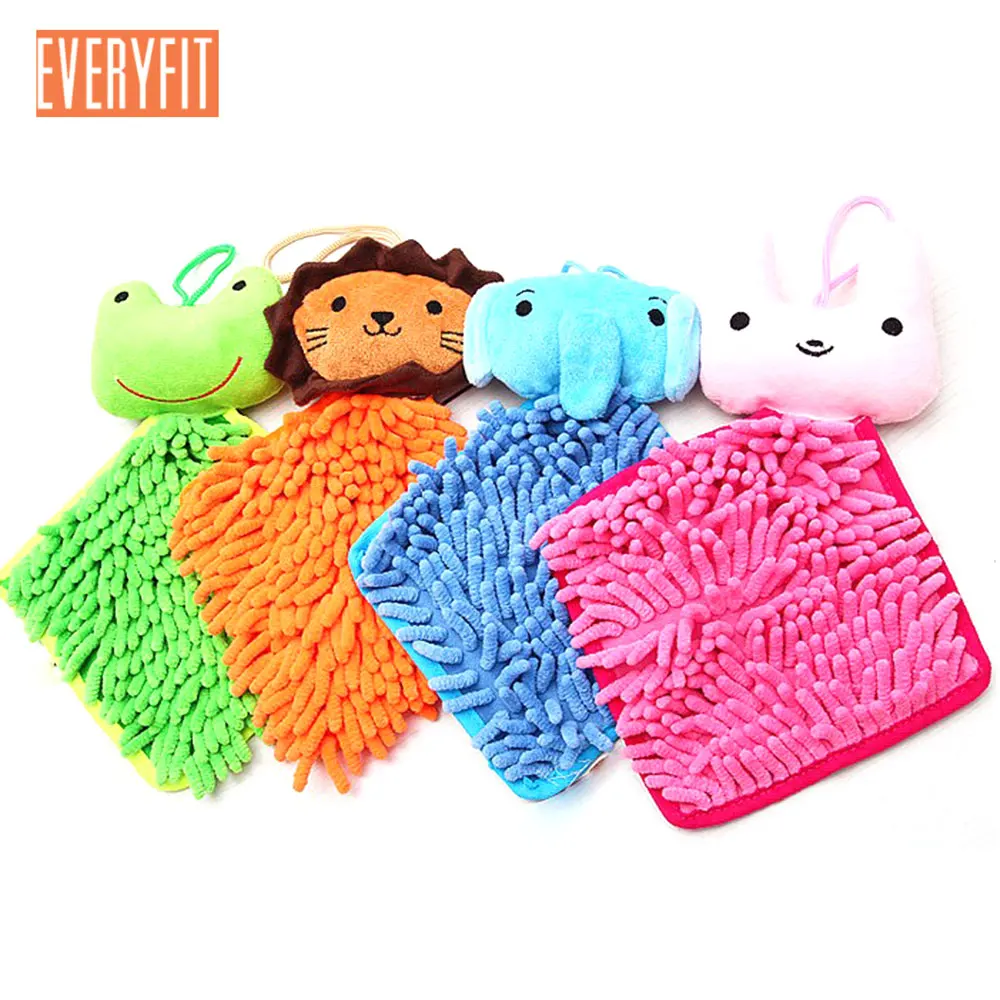 

4PCS Lovely Cartoon Head Kitchen Bathroom Hanging Thick Chenille Dry Towel Dishcloth Absorbent Cleaning Wipe Hand Cloth