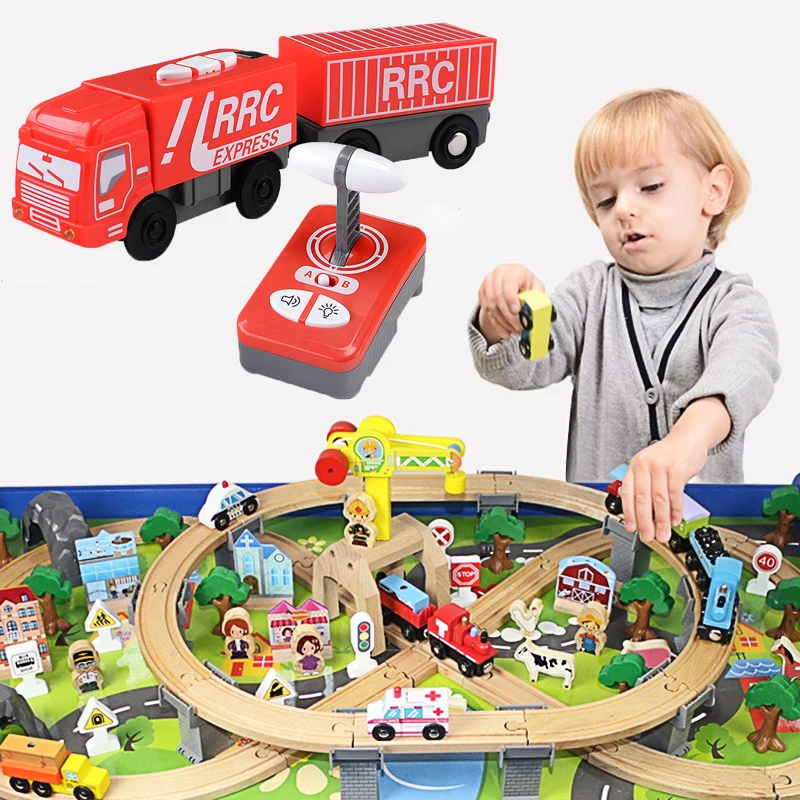 

RRC Red remote control express train electric train set wooden blocks rail car toy compatible with Thomas train Track Kids Toys