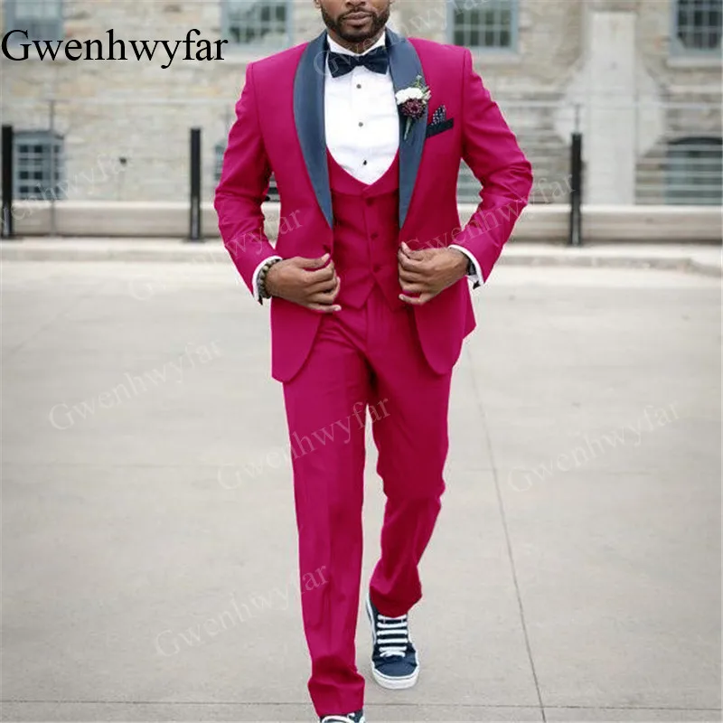 Italian Hot Pink Men Suits Slim Fit 