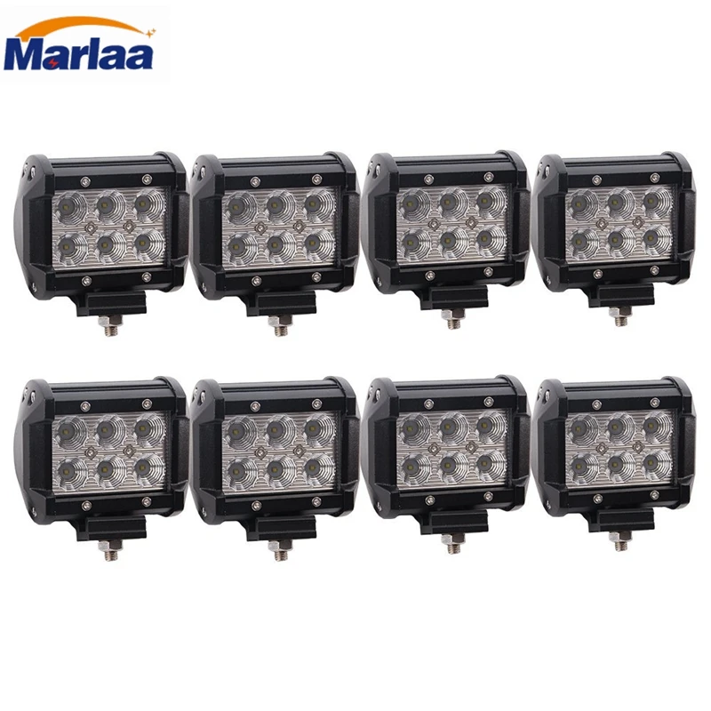 

8x 18w 4 inch Flood LED Work Light Bar for Jeep Truck Car ATV SUV 4X4 Truck Driving Lamp