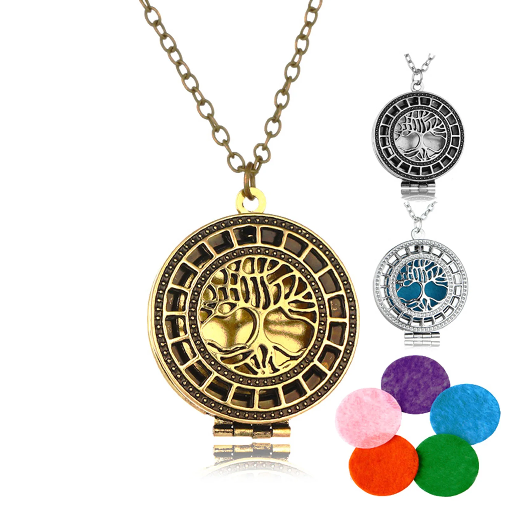 Locket Aromatherapy Essential Oil Necklace Silver/Bronze Color with
