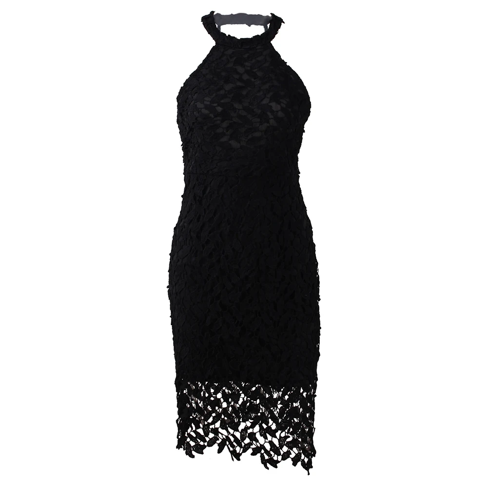 Anself mujeres Halter cuello vestido de encaje sin mangas y espalda abierta Backless Midi Bodycon vestido ahueca hacia fuera vaina Casual lápiz vestido