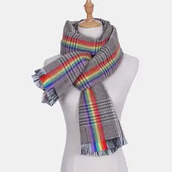 Новый роскошный брендовый зимний шарф для женщин, модные длинные кашемировые шарфы в радужную клетку, шали и палантины, Прямая поставка 200*80