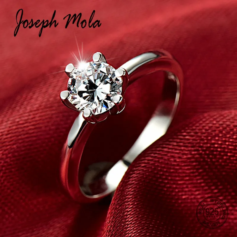 

Joseph Mola Fashion 100% 925 Sterling Silver Ring Women's 6mm Round Gemstone 1CT Cubic Zirconia Engagement Ring Fine Jewelry
