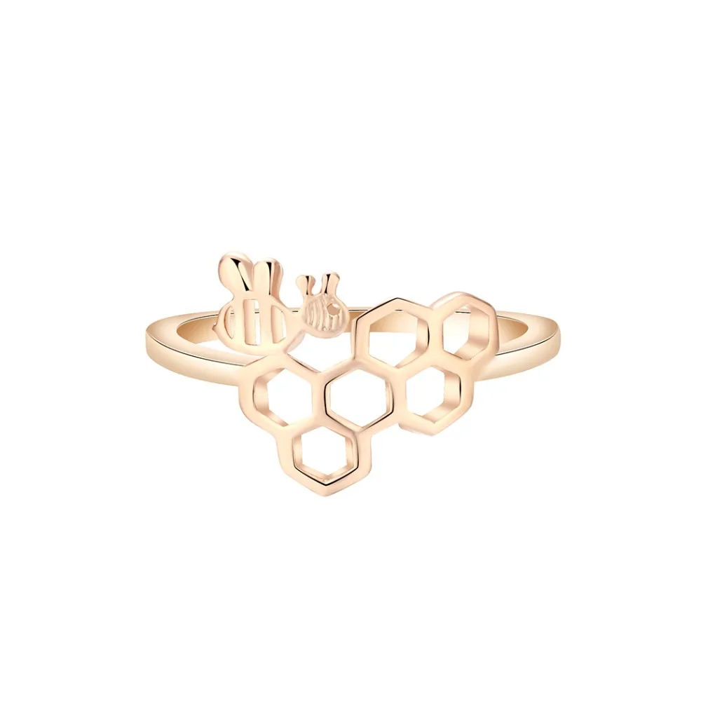 QIAMNI-Trendy-Geometric-Polygon-Molecular-Cute-Honeycomb-Beehive-Hive-Bee-Honeybee-Animal-Finger-Ring-for-Women