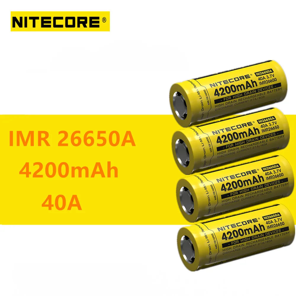 Аккумуляторная батарея Nitecore IMR26650A IMR 26650 4 шт. 4200 мАч 40 А | Электроника