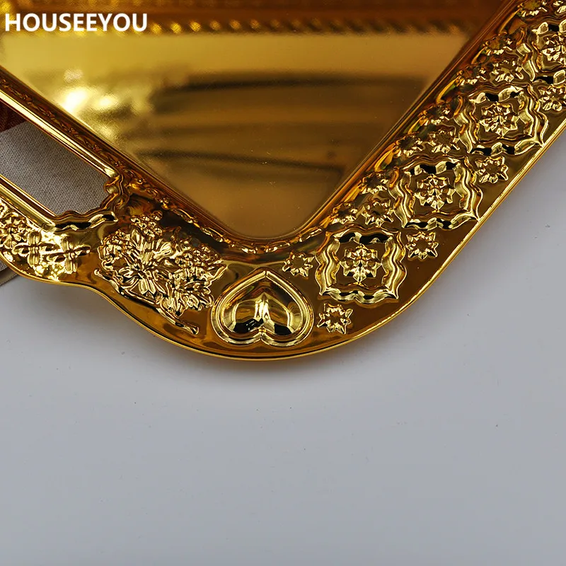 Large Size Metal Serving Tray Storage Tray Gold Fruit Plate Wedding Decoration Kitchen Storage Tools Home Supplies