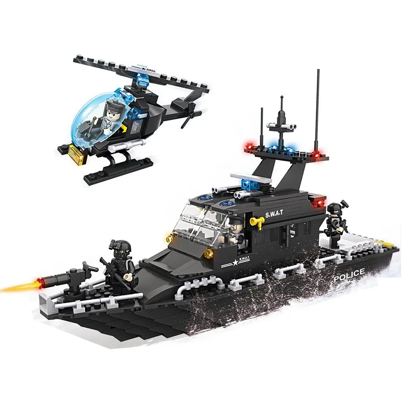 

HSANHE 6511 Police Series Escort Warship Patrol Helicopter 518 Pcs Blocks Set Assembled Toy Building Blocks Toys for Lepin