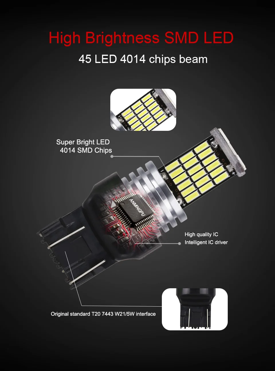 ANMINGPU 2х сигнальная лампа T20 Светодиодная лампа W21/5 Вт 7443 Led 7440 W21W WY21W стоп-сигнал заднего хода стояночные огни Поворотная сигнальная лампа для автомобиля белая