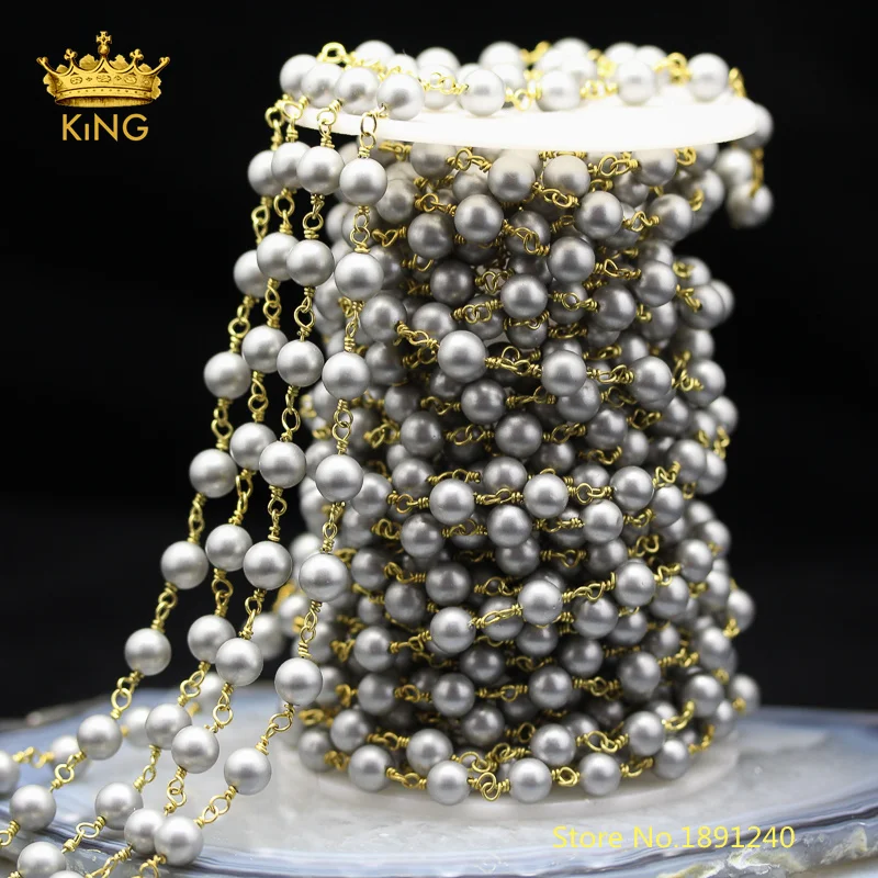 5meters Matted Pearl Beads Chains,Frosted Round Pearl Shell Chains,6mm