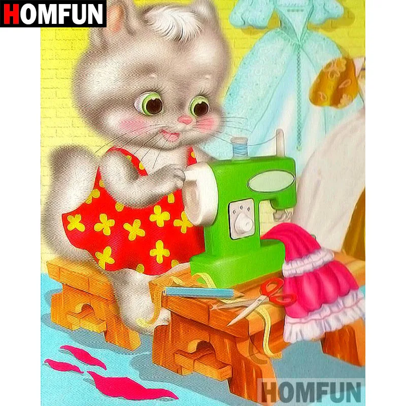 

HOMFUN 5D DIY Diamond Painting Full Square/Round Drill "Cat tailor" Embroidery Cross Stitch gift Home Decor Gift A08554