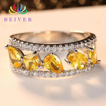 

Beiver Fashion Yellow Cubic Zirconia Wedding Rings for Women Water Drop White Gold Color Wedding Jewelry 2019 New Arrivals