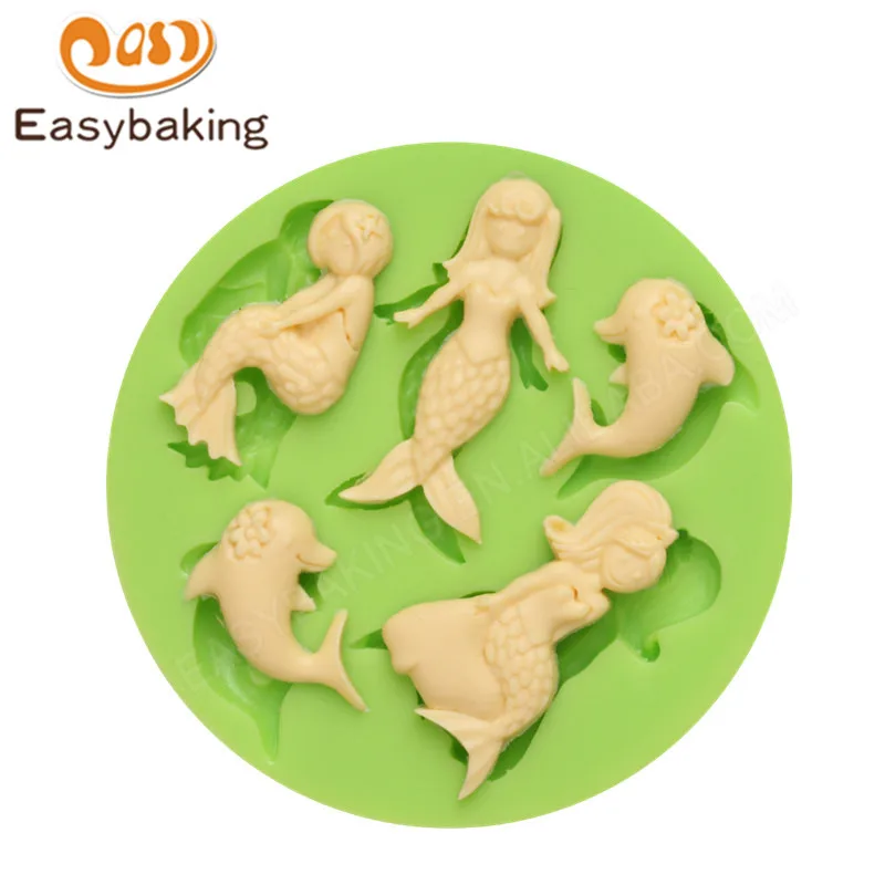 ES-0704 Mermaids and Dolphins Round Silicone Molds Fondant Mould for cake decorating