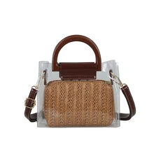 Женские Прозрачные сумки летние соломенные сумки через плечо из двух частей женские прозрачные сумки сумочка, клатч коричневый