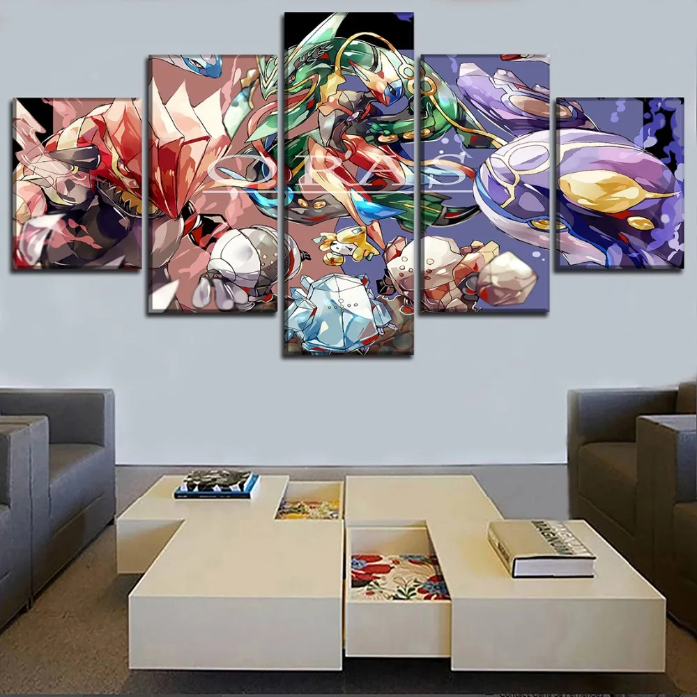 Modern Wall Art Framework Canvas Printed 5 Panel Animation Pokemon Painting For Living Room Home Decorative Modular Pictures | Дом и сад