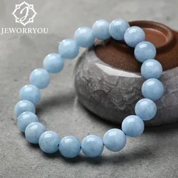 

6-10mm Natural Aquamarine Beads Bracelet Women Hand Natural Stone Bracelet Femme Homme Couple Charms Bracelets & Bangles