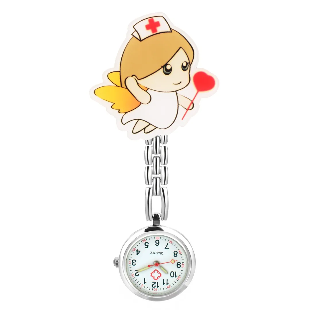 Shellhard 1pc Cute Cartoon Nurse Watch 6 Styles Beautiful Girl Pattern Luminous Pin Quartz Pocket Brooch Fob Nurse Watch