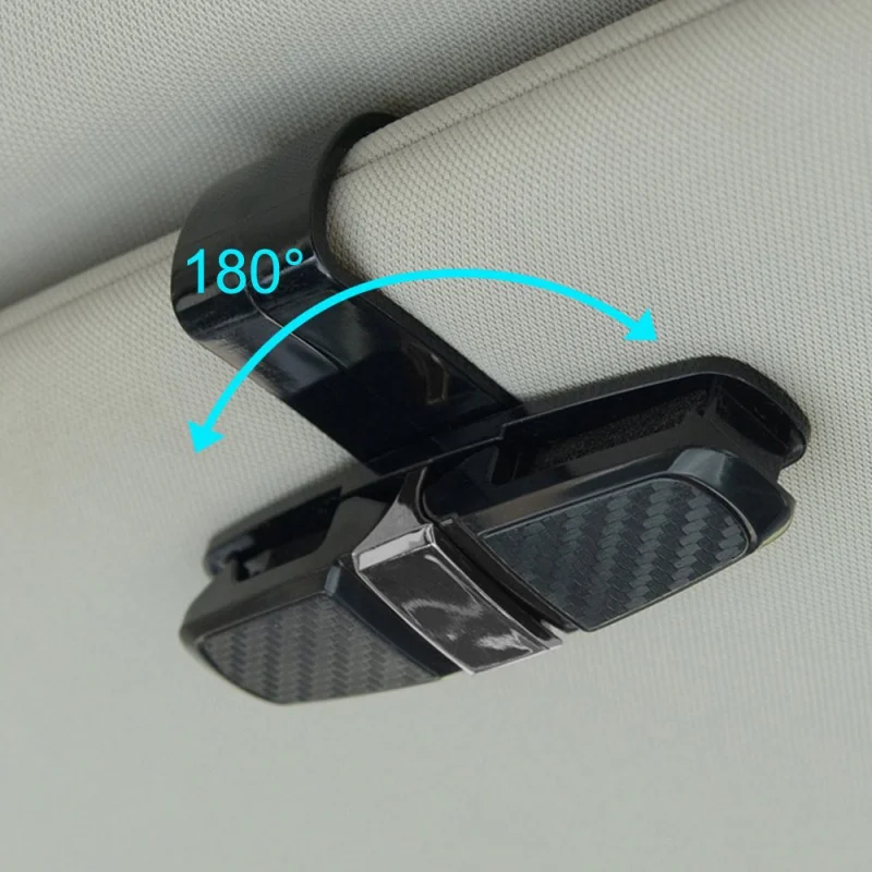 

180 Degree Rotate Dual Side Clips Sun Visor Car Glasses Clips Carbon Fiber Card Pen Holder Stowing Tidying