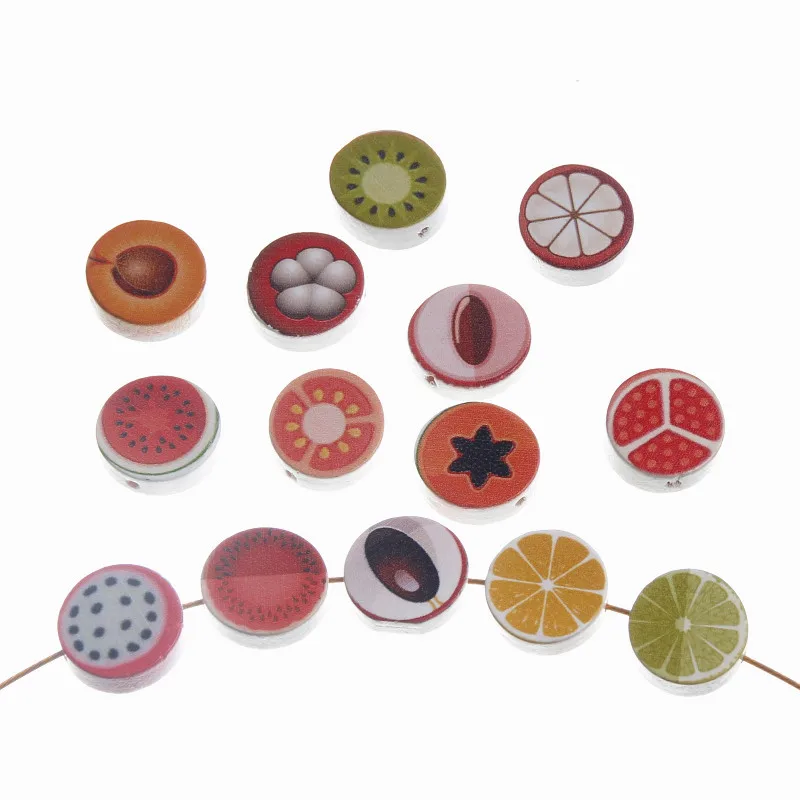 

20mm 20pcs Round Shapes Fruit Pattern Multicolor Cute Wood Beads for Jewelrry Making DIY baby Rattle Pacifier clip