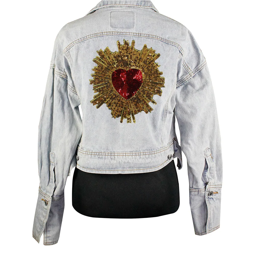

1Piece Red Heart Gold Sequin Patches Iron on Embroidery Applique Patch for Clothes DIY Fashion Parches A32-1