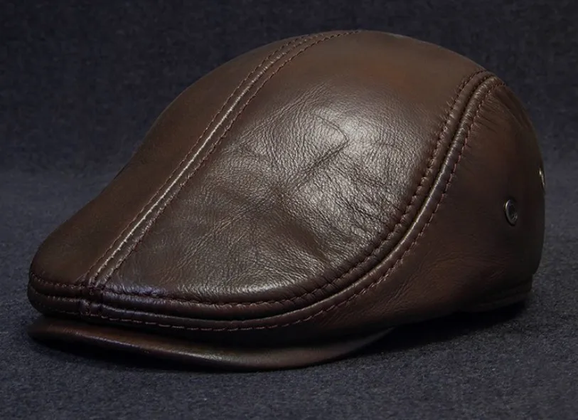 mens knit beret 2021 Genuine Leather Windproof Duckbill Berets Man Cap Cowhide Gorras Black Ear Protection Casquette Hats For Male Drake Boina beret male