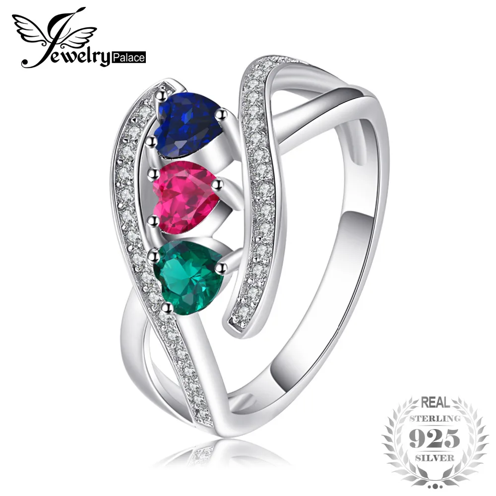 

JewelryPalace Created Sapphire Emerald Ruby Heart Ring 100% Solid 925 Sterling Silver Fine Jewelry For Women Party Fashion 2018