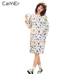 Caiyier хлопковая ночная рубашка женская с длинным рукавом ночная рубашка с милым принтом банана Повседневная Пижама с круглым вырезом ночная