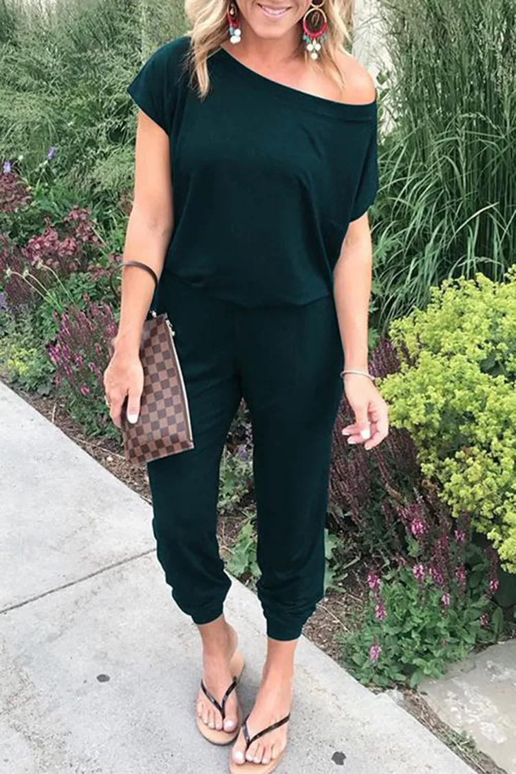 Plus Size S-3XL Summer Sexy Off Shoulder Short Sleeve Jumpsuits Solid Casual Slim Overalls For Women Long Romper Female Mujer