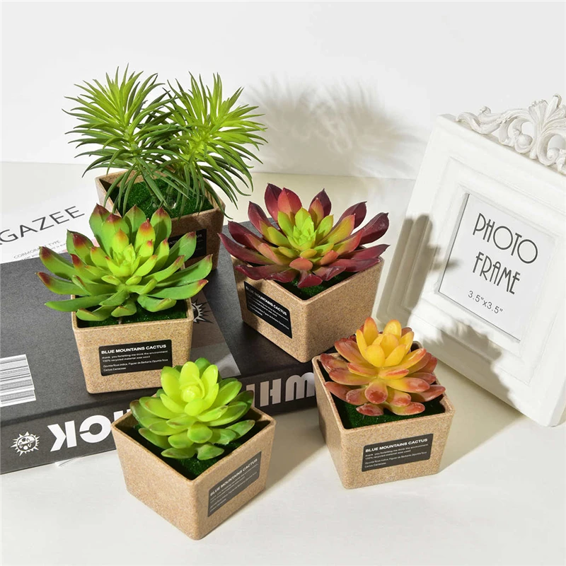 Artificial Succulents Plants Plastic Vase Fake Flowers Mini