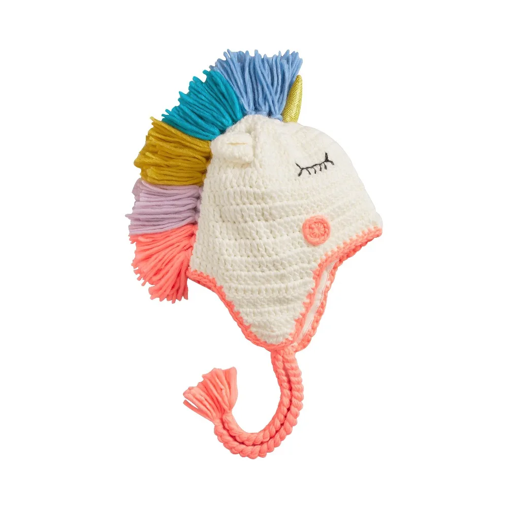 

spring autumn winter unicorn animal cartoon style baby kids children's girls hand knitted helmet cap hat knitted hat