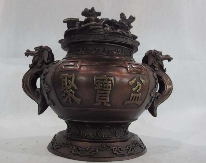 

Chinese Pure red Bronze copper mammon boy Dragon Fengshui wealth cornucopia pot