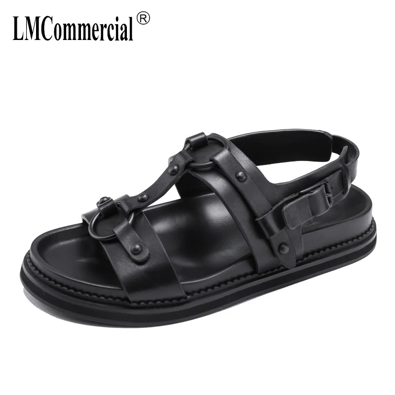 

roman sandals male Genuine Leather personality beach shoes thick bottom summer new all-match cowhide casual Shoes beach outdoor