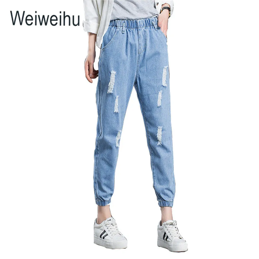 Women Jeans 2018 High Waist Ankle Length Pants Ripped