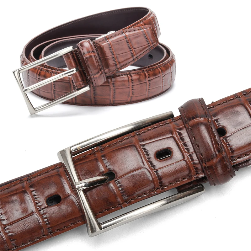 Casual Men Belts Crocodile Pattern Cowskin 3.0 CM Belts For Women Unisex Genuine Leather Belt Cinturones Para Hombre Black Brown